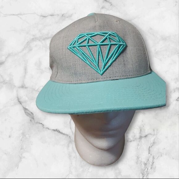 Diamond Supply Co Logo Baseball Cap Hat Gray Aqua Embroidered Snap Back Mark - Picture 1 of 10